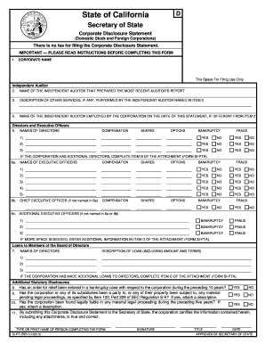 California Corporate Disclosure Statement Form SI-PT
