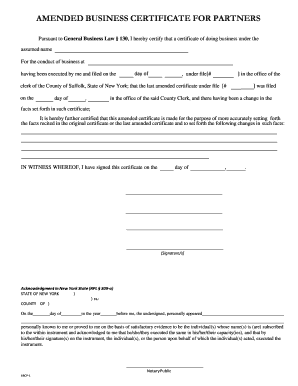 Amended Business Certificate for Partners