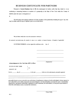 New York Business Certificate for Partnership
