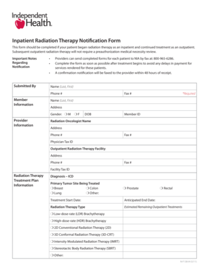 Inpatient Radiation Therapy Notification Form