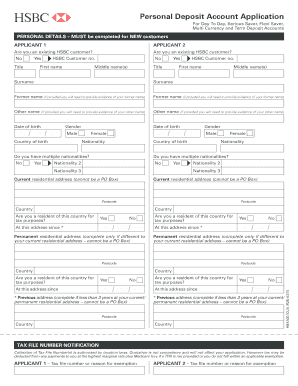 HSBC Personal Deposit Account Application