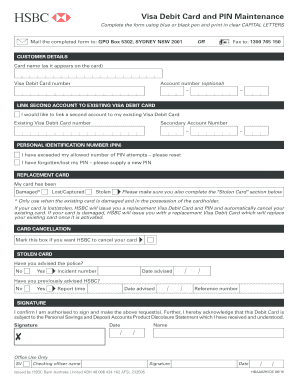 Visa Debit Card and PIN Maintenance Form