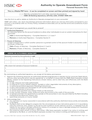 HSBC Authority to Operate Amendment Form