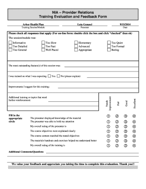 Training Evaluation and Feedback Form