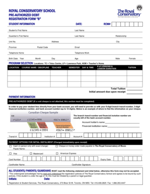 Royal Conservatory School Pre-Authorized Debit Registration Form
