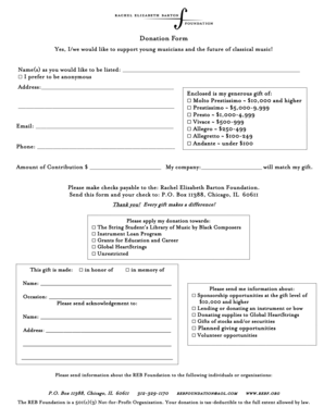 Donation Form for Rachel Elizabeth Barton Foundation