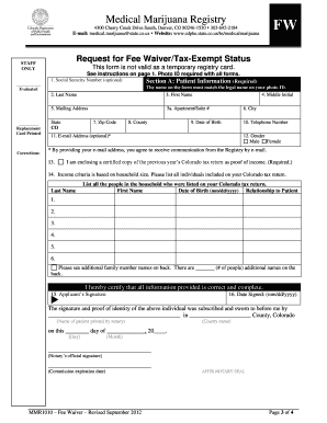 Colorado Medical Marijuana Fee Waiver Form