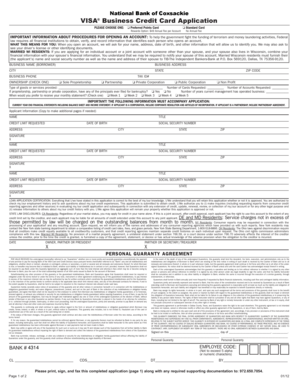 VISA Business Credit Card Application