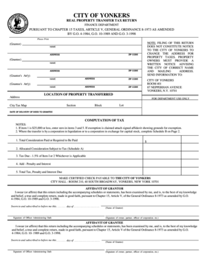 City of Yonkers Real Property Transfer Tax Return