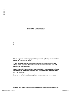 2012 Tax Organizer Form