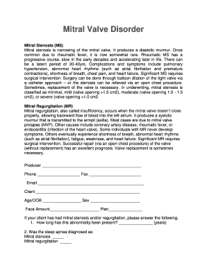 Mitral Valve Disorder Underwriting Form