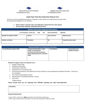 Single Paper Claim Reconsideration Request Form