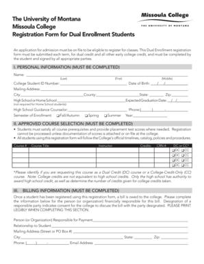 University of Montana Dual Enrollment Registration Form