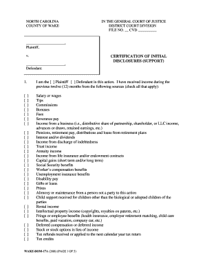 Certification of Initial Disclosures (Support)