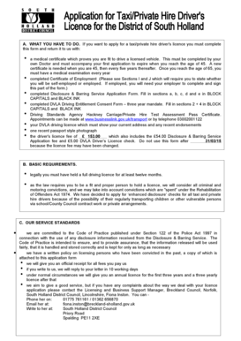 UK Taxi Private Hire Driver Licence Application