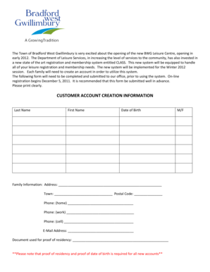 BWG Leisure Centre Account Creation Form