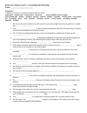 Accounting and Marketing Review Questions