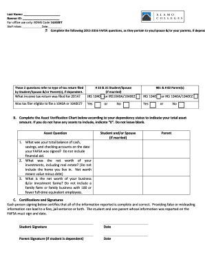 Alamo Colleges Asset Verification Form
