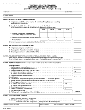 California Tuberculosis Income Eligibility Worksheet