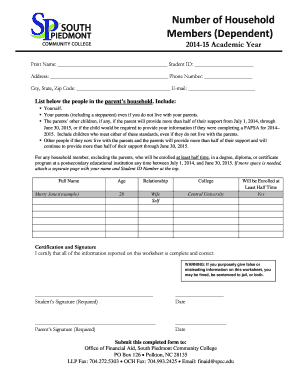 FAFSA Household Members Worksheet