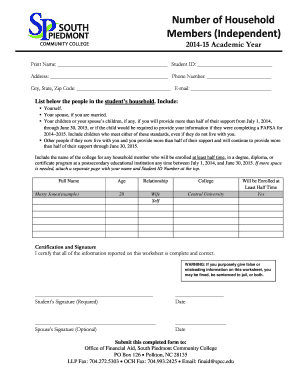 FAFSA Household Members Worksheet