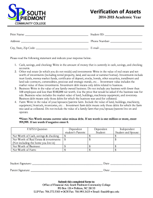 Verification of Assets Form