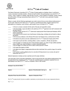 Ontario Taekwondo Association Code of Conduct
