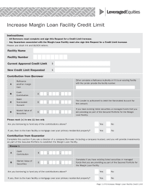 Margin Loan Facility Credit Limit Increase Request