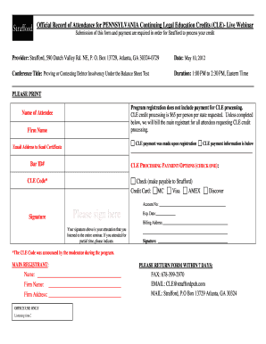 Pennsylvania CLE Credit Attendance Form