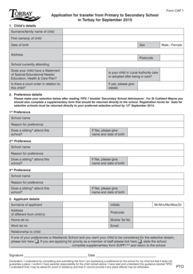 UK Secondary School Transfer Application
