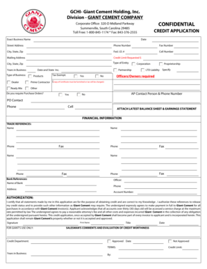 Giant Cement Credit Application