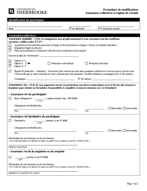 Formulaire de modifications Assurances collectives et régime de retraite