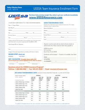 USSSA Team Insurance Enrollment Form