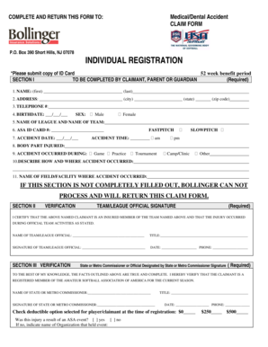 Amateur Softball Association Medical/Dental Accident Claim Form