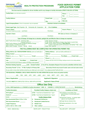 Health Protection Programs Food Service Permit Application