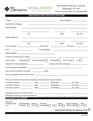 Subcontractor Qualification Form