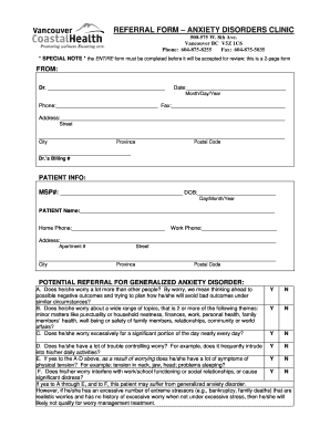 Referral Form – Anxiety Disorders Clinic