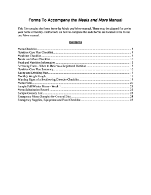 Meals and More Nutrition Checklist Forms