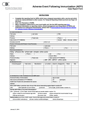Adverse Event Following Immunization (AEFI) Case Report Form