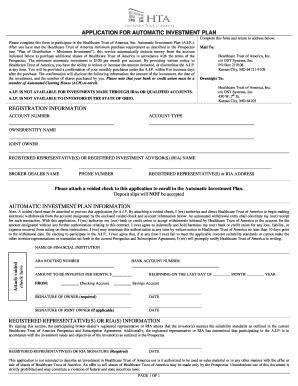 Healthcare Trust of America Automatic Investment Plan Application
