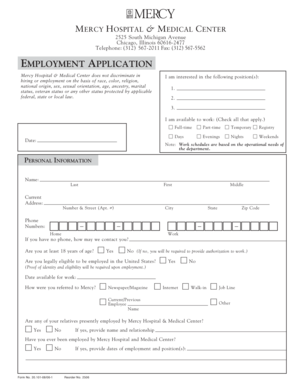 Mercy Hospital Employment Application