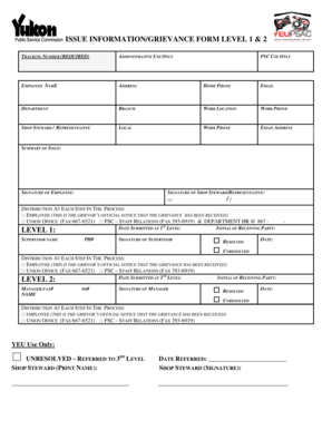 Yukon Government Issue Information/Grievance Form