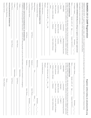 Summer Camp Registration Form