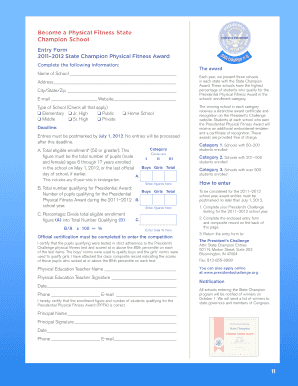 Physical Fitness State Champion School Entry Form