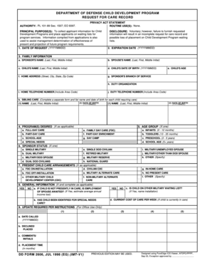 Department of Defense Child Care Request Form
