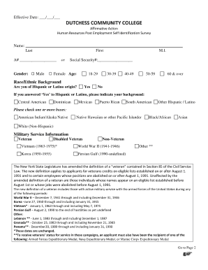 Dutchess Community College Post Employment Self Identification Survey