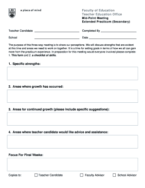 Mid-Point Meeting Form for Extended Practicum (Secondary)