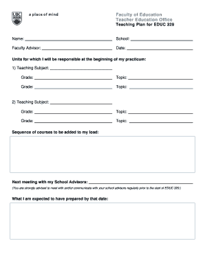 Teacher Education Practicum Plan