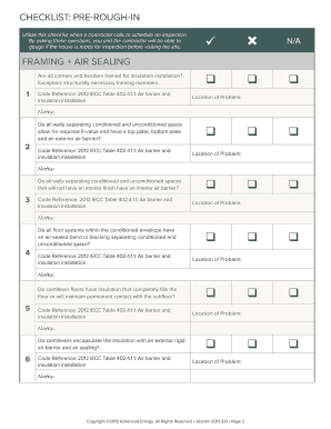 2012 IECC Pre-Rough-In Inspection Checklist