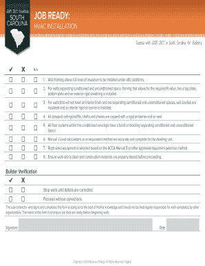 HVAC Installation Checklist for 2009 IECC in South Carolina
